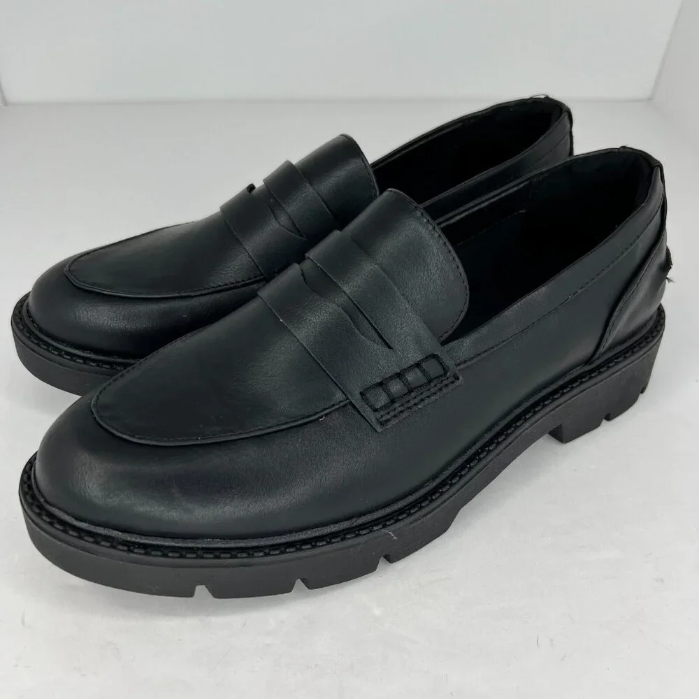 A New Day Womens Penny Black Faux Leather Classic Slip On Block Size 9 Loafers